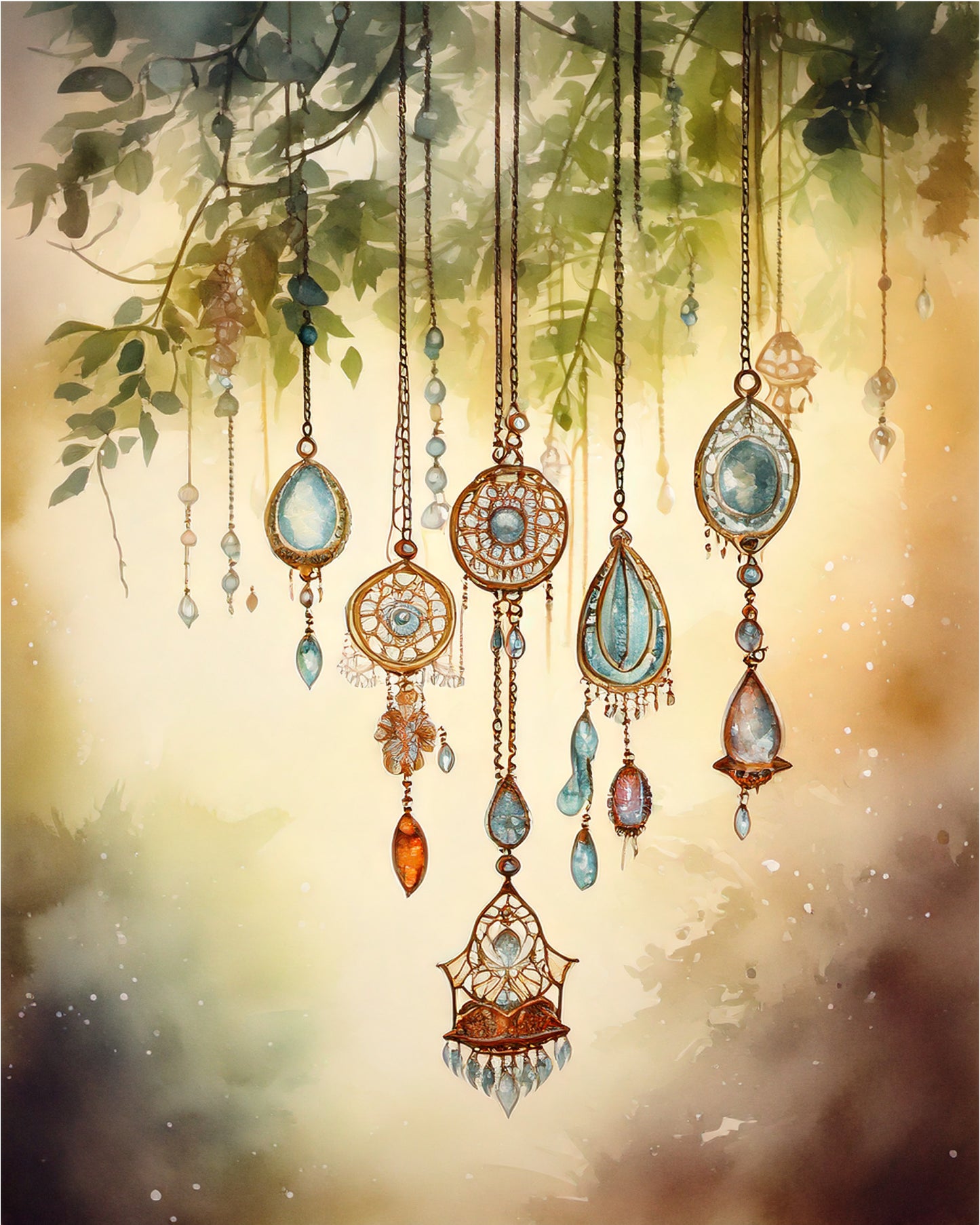 Hanging jewels - Watercolor Surreal Rendering